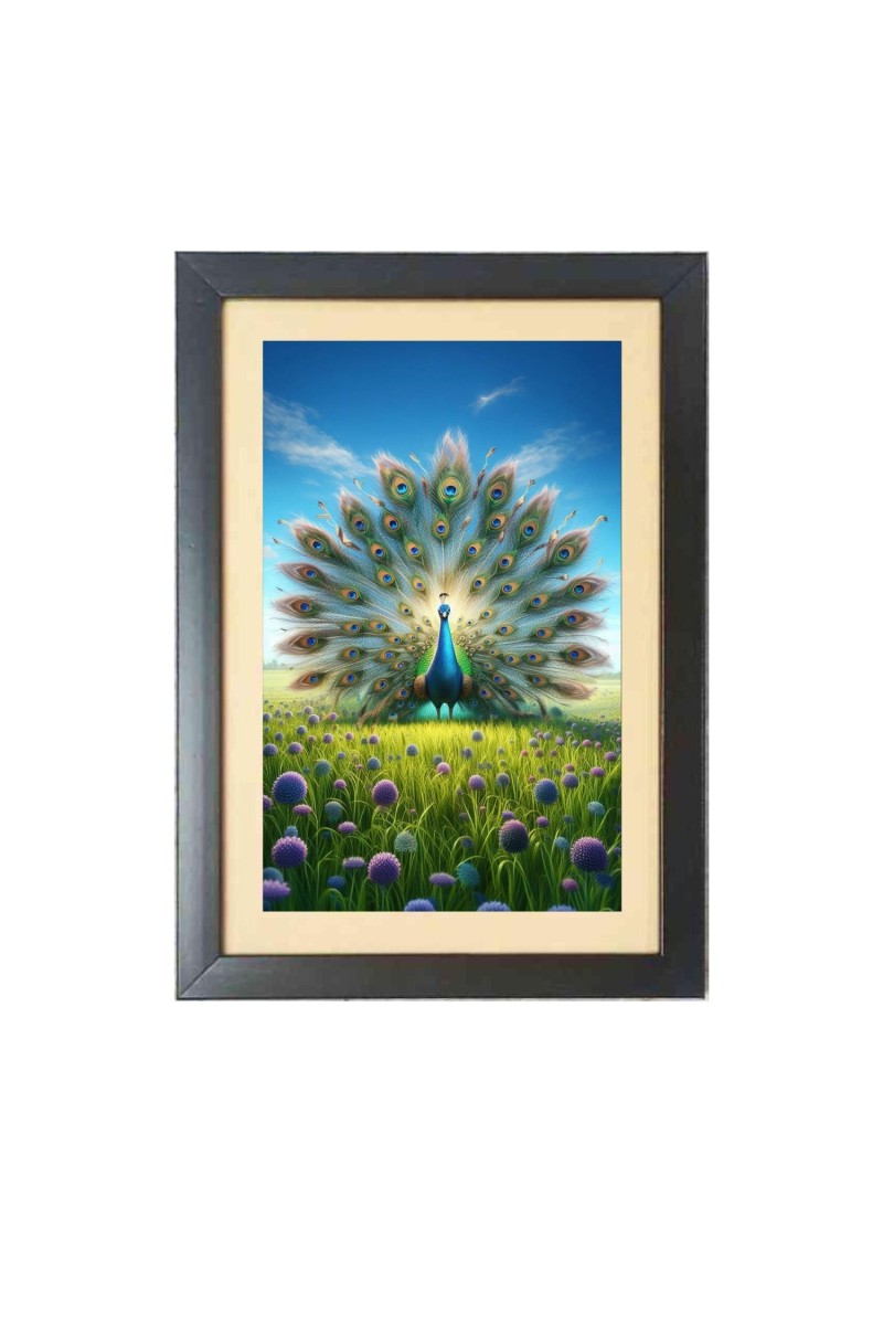 The beautiful peacock  Photo Frame Funny Animal and Bird Cartoon Art, Black color, 11x15 Inch