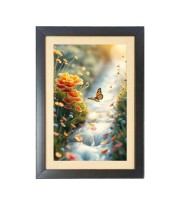 The beautiful butterfly is flying  Photo Frame Funny Animal and Bird Cartoon Art, Black color, 11x15 Inch