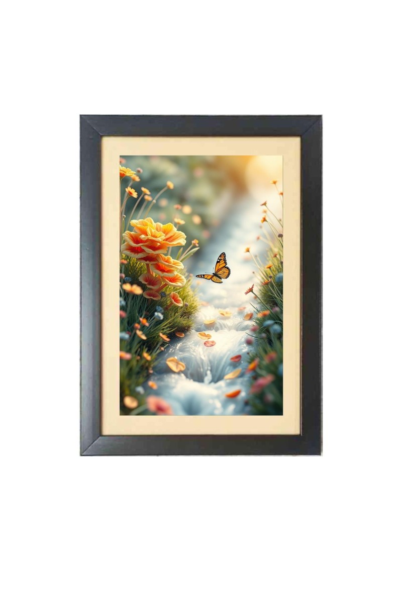 The beautiful butterfly is flying  Photo Frame Funny Animal and Bird Cartoon Art, Black color, 11x15 Inch