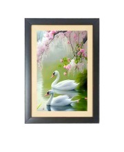 Two beautiful swans  Photo Frame Funny Animal and Bird Cartoon Art, Black color, 11x15 Inch
