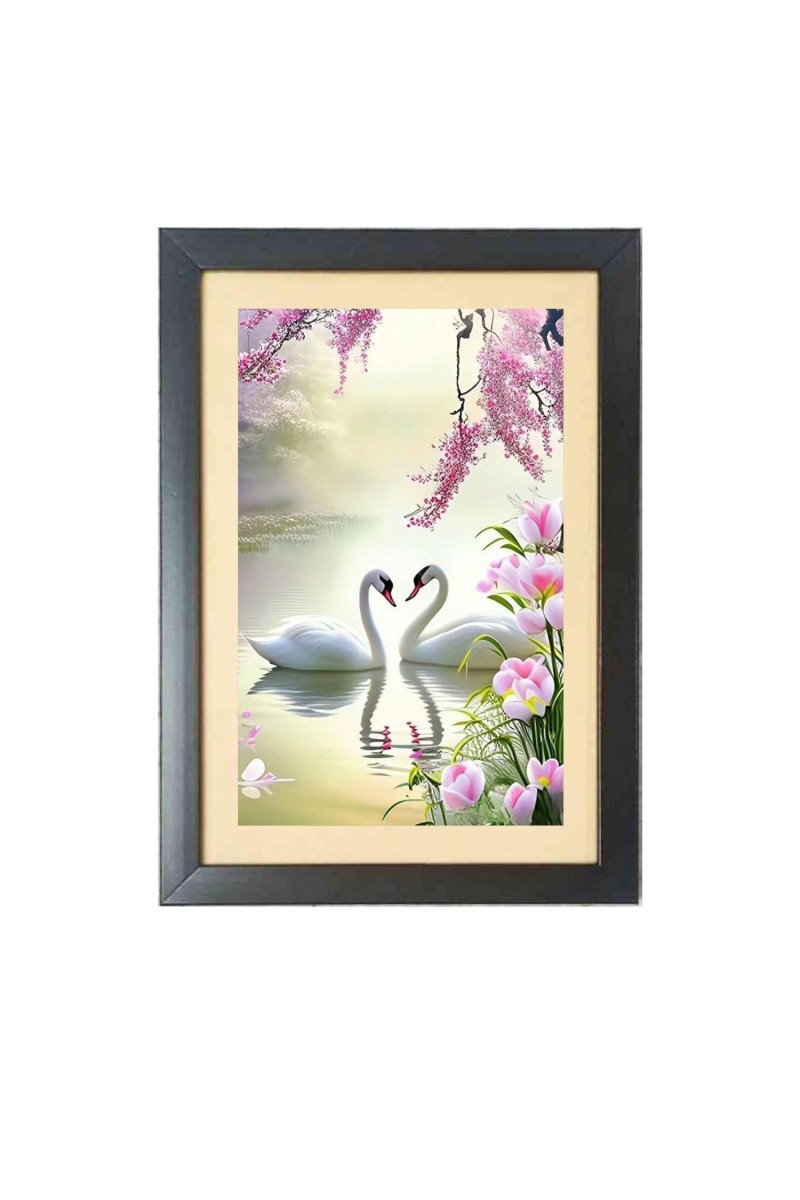 Two lovely swans  Photo Frame Funny Animal and Bird Cartoon Art, Black color, 11x15 Inch