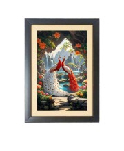 The orange color peacocks  Photo Frame Funny Animal and Bird Cartoon Art, Black color, 11x15 Inch