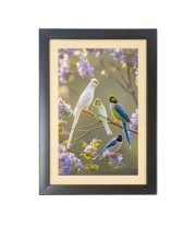 The colorful parrots  Photo Frame Funny Animal and Bird Cartoon Art, Black color, 11x15 Inch