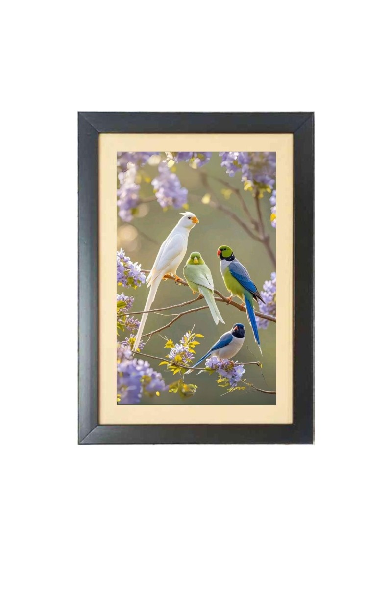 The colorful parrots  Photo Frame Funny Animal and Bird Cartoon Art, Black color, 11x15 Inch