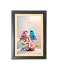 Love birds  Photo Frame Funny Animal and Bird Cartoon Art, Black color, 11x15 Inch