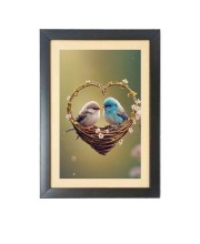 Love birds in a heart shaped nest  Photo Frame Funny Animal and Bird Cartoon Art, Black color, 11x15 Inch