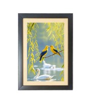 Love birds with swan  Photo Frame Funny Animal and Bird Cartoon Art, Black color, 11x15 Inch