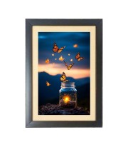 Beautiful butterfly flies are coming out of jar  Photo Frame Funny Animal and Bird Cartoon Art, Black color, 11x15 Inch