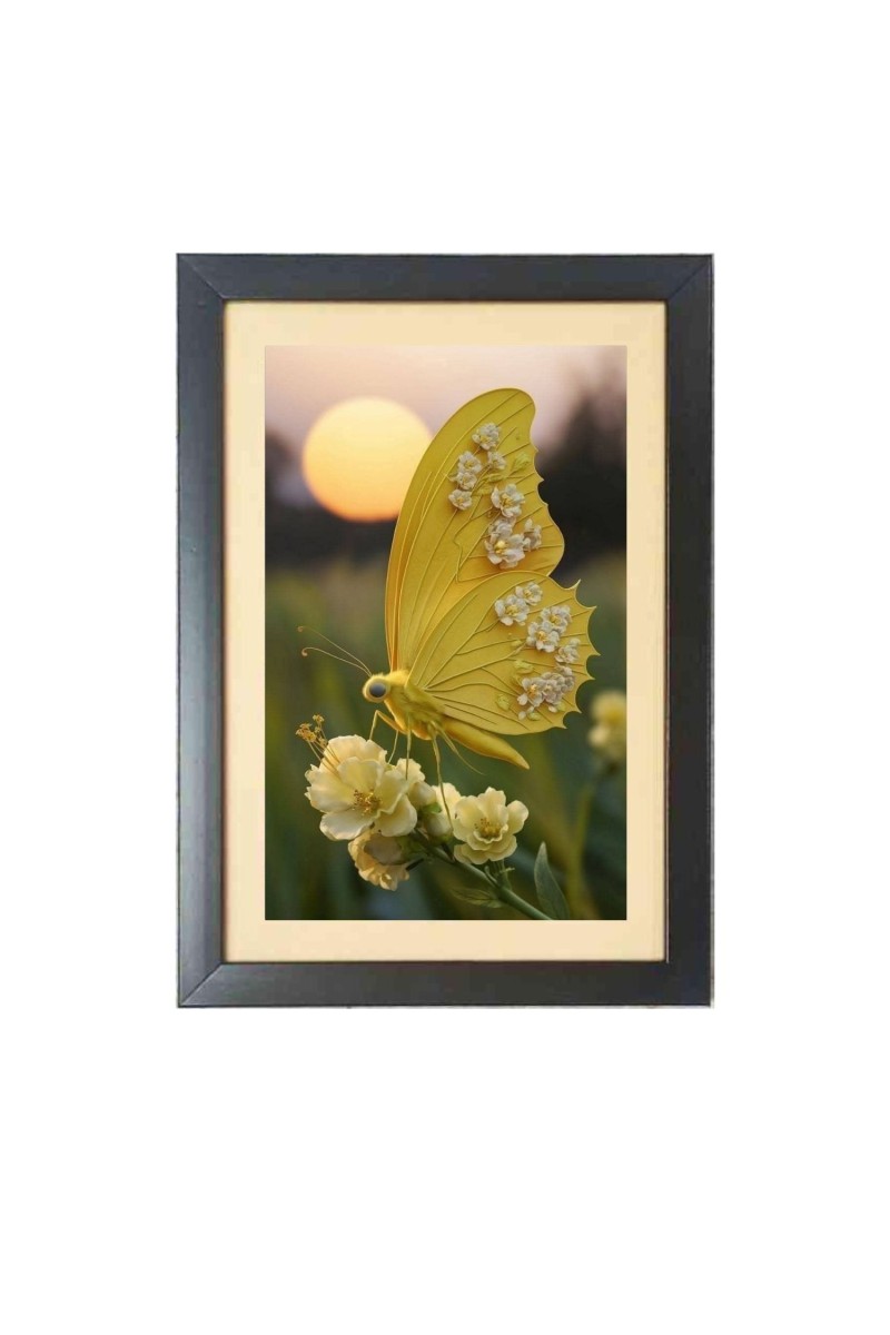The beautiful yellow color butterfly  Photo Frame Funny Animal and Bird Cartoon Art, Black color, 11x15 Inch