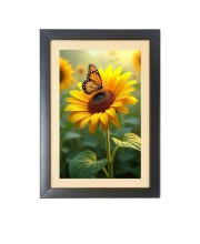 The beautiful butterfly near sunflower  Photo Frame Funny Animal and Bird Cartoon Art, Black color, 11x15 Inch
