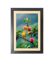 The cute bird is sitting on the apple tree  Photo Frame Funny Animal and Bird Cartoon Art, Black color, 11x15 Inch
