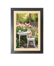 The funny cat is sitting on the chair  Photo Frame Funny Animal and Bird Cartoon Art, Black color, 11x15 Inch
