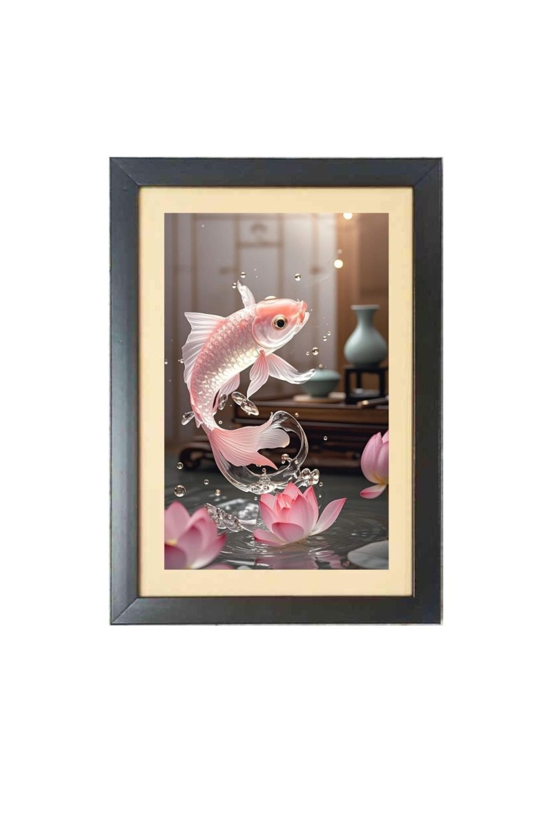 The beautiful fish  Photo Frame Funny Animal and Bird Cartoon Art, Black color, 11x15 Inch
