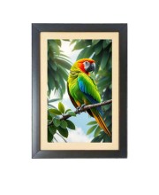 The colorful bird is sitting on tree branch  Photo Frame Funny Animal and Bird Cartoon Art, Black color, 11x15 Inch