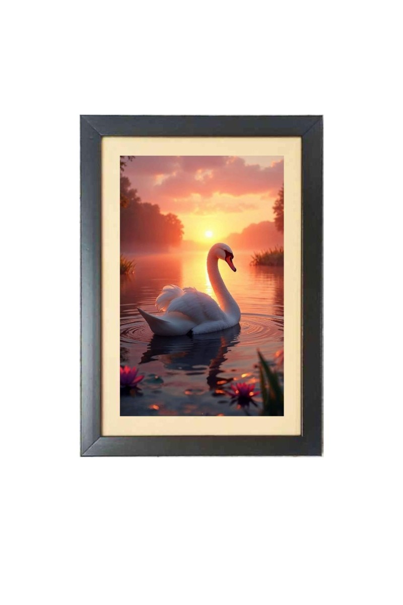The beautiful swan in the sunset  Photo Frame Funny Animal and Bird Cartoon Art, Black color, 11x15 Inch