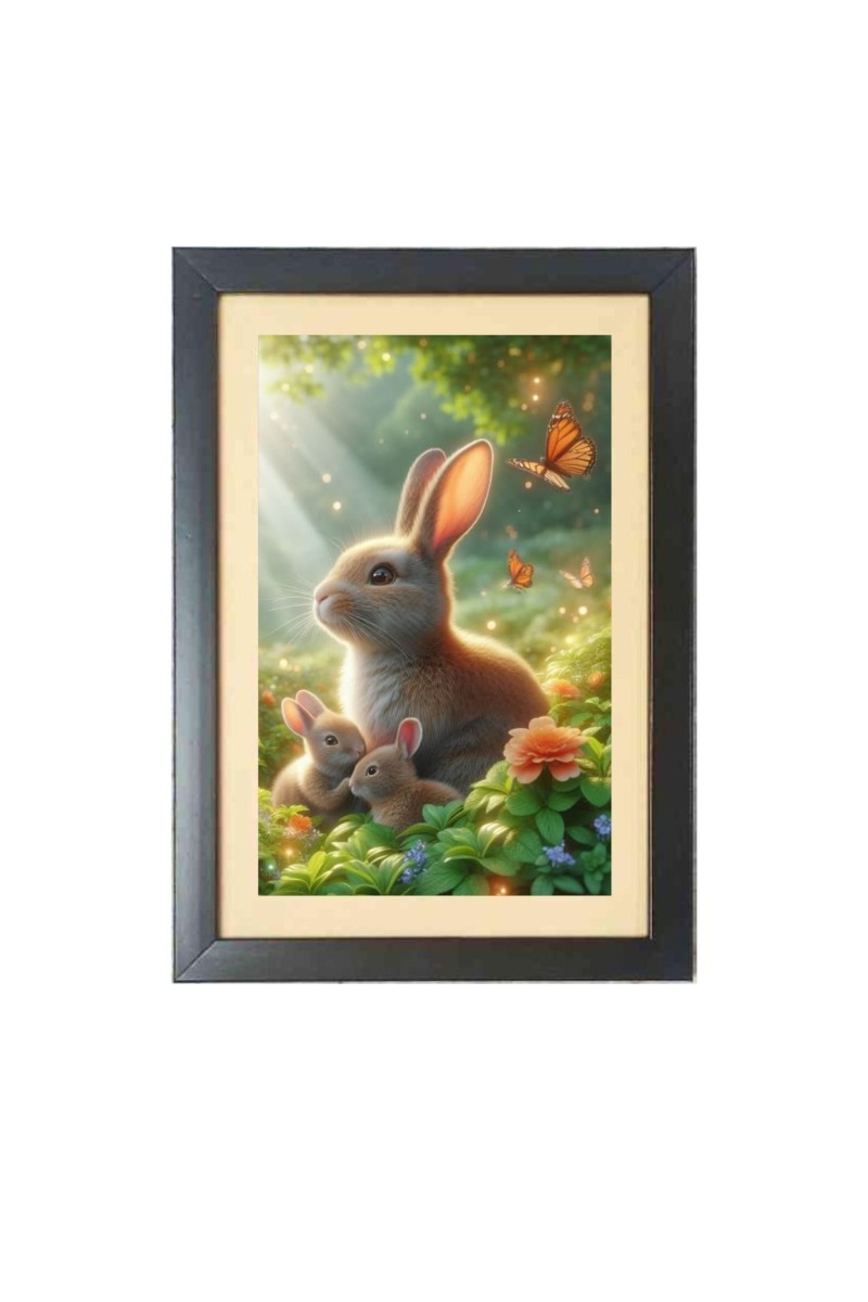 The cute little rabbits  Photo Frame Funny Animal and Bird Cartoon Art, Black color, 11x15 Inch