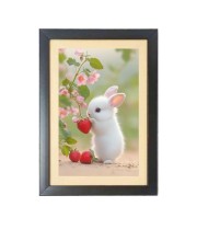 The cute rabbit is eating strawberry  Photo Frame Funny Animal and Bird Cartoon Art, Black color, 11x15 Inch