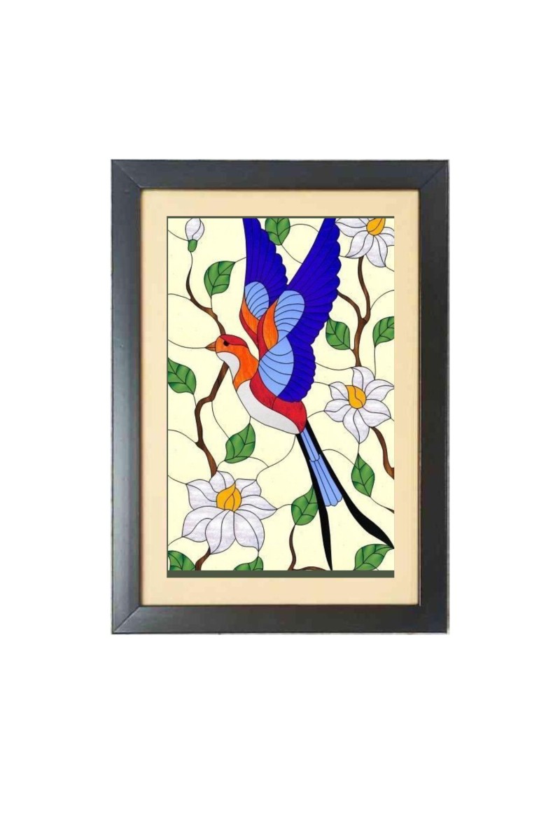 illustration in Stained Glass Style  Photo Frame Funny Animal and Bird Cartoon Art, Black color, 11x15 Inch