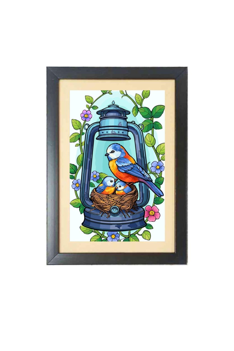 A Drawing A Colorful Bird  Photo Frame Funny Animal and Bird Cartoon Art, Black color, 11x15 Inch
