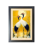 Two birds standing next to each other infront of the sun and water with daisies  Photo Frame Funny Animal and Bird Cartoon Art, Black color, 11x15 Inch