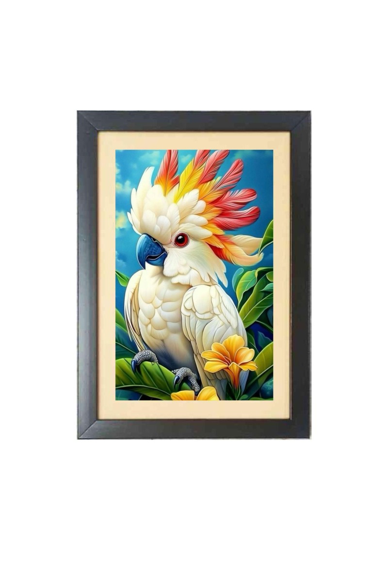 The parrot painting  Photo Frame Funny Animal and Bird Cartoon Art, Black color, 11x15 Inch