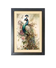 The lovely peacock  Photo Frame Funny Animal and Bird Cartoon Art, Black color, 11x15 Inch