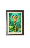 Cartoon Giraffe Animal  Photo Frame Funny Animal and Bird Cartoon Art, Black color, 11x15 Inch
