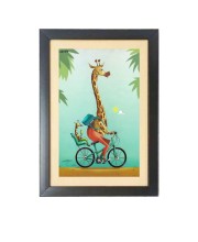 The cartoon animal is riding a bicycle  Photo Frame Funny Animal and Bird Cartoon Art, Black color, 11x15 Inch