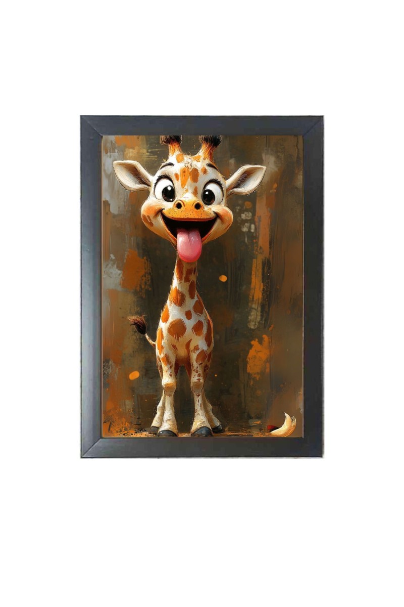 The funny Giraffe  Photo Frame Funny Animal and Bird Cartoon Art, Black color, 11x15 Inch