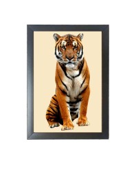 The tiger looking seriously  Photo Frame Funny Animal and Bird Cartoon Art, Black color, 11x15 Inch