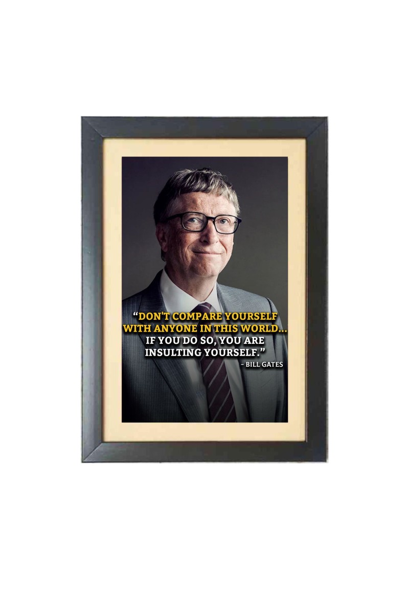 Bill Gates & His Famous Quote & His Famous Quote Photo Frame - Brown Frame, 11x15 Inches, Perfect for Office & Wall Decoration, Ideal Gift