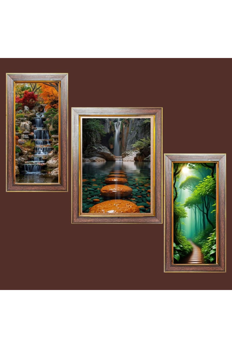 3-Pack Beautiful water fall Photo Frames - 2 Pieces 6x13 Inch & 1 Piece 10x13 Inch - Rustic Wall Art for Home & Office Decor - Botanical Wall Hanging for Living Room, Bedroom, or Worksp