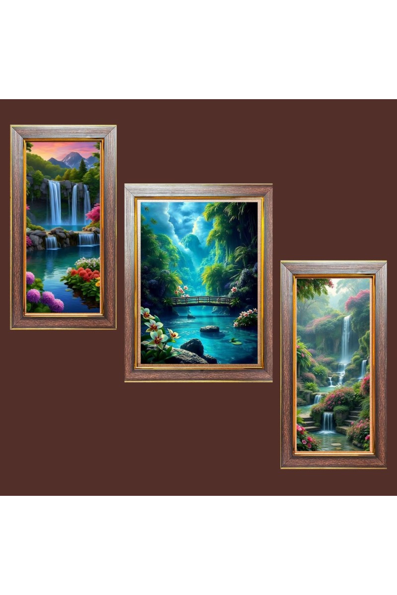 3-Pack Hidden Waterfalls of the Wild Photo Frames - 2 Pieces 6x13 Inch & 1 Piece 10x13 Inch - Rustic Wall Art for Home & Office Decor - Botanical Wall Hanging for Living Room, Bedroom, 
