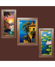 3-Pack Sunset's Golden Embrace painting Photo Frames - 2 Pieces 6x13 Inch & 1 Piece 10x13 Inch - Rustic Wall Art for Home & Office Decor - Botanical Wall Hanging for 