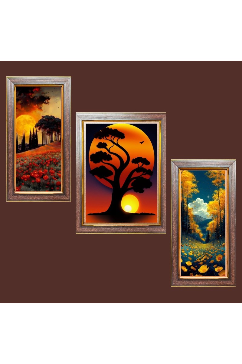 3-Pack Nature's Timeless Tale painting Photo Frames - 2 Pieces 6x13 Inch & 1 Piece 10x13 Inch - Rustic Wall Art for Home & Office Decor - Botanical Wall Hanging for L