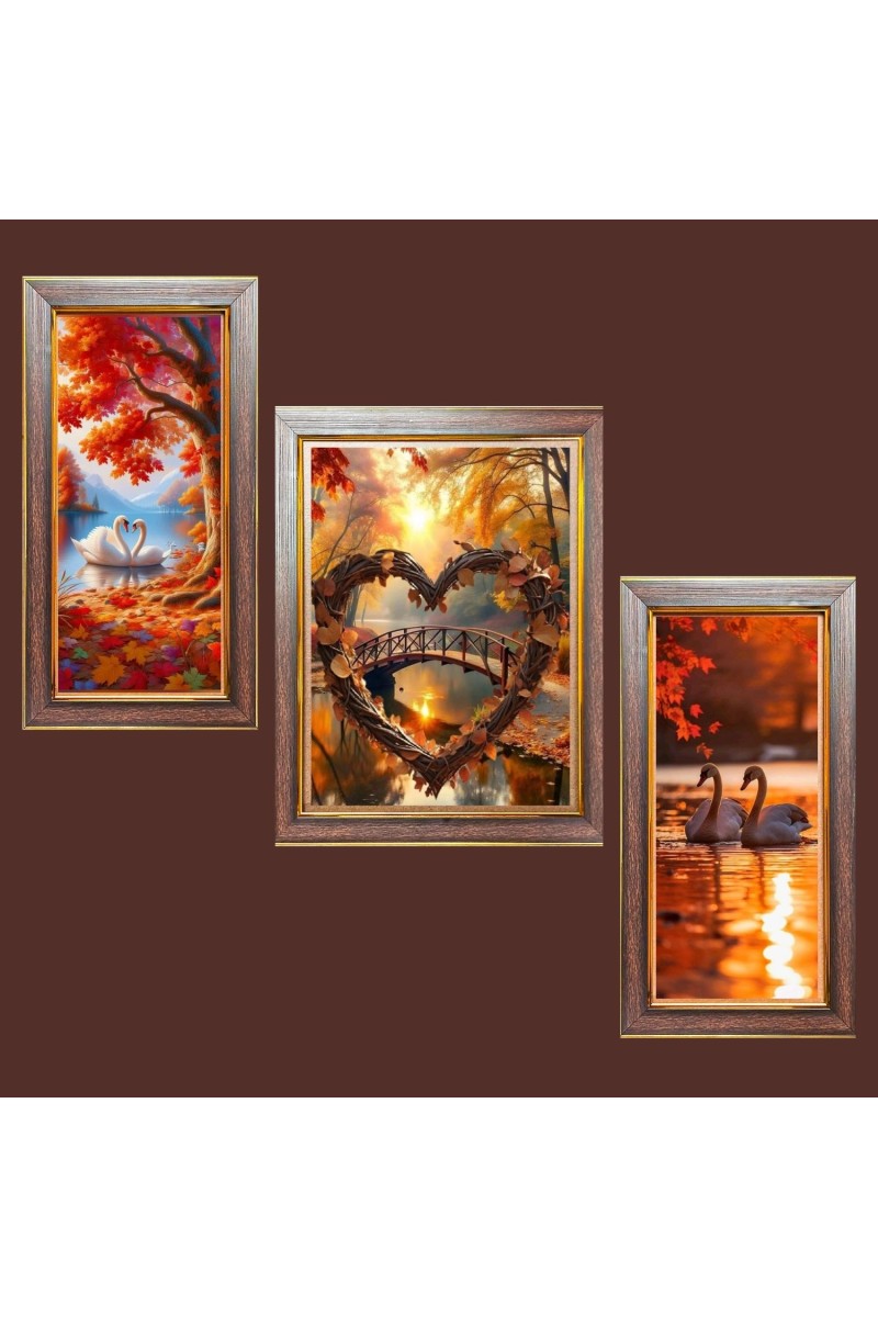 3-Pack Lovely swans Photo Frames - 2 Pieces 6x13 Inch & 1 Piece 10x13 Inch - Rustic Wall Art for Home & Office Decor - Botanical Wall Hanging for Living Room, Bedroom, or Workspace