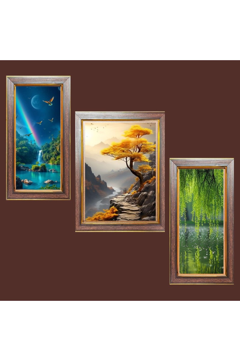 3-Pack Echoes of the Deep painting Photo Frames - 2 Pieces 6x13 Inch & 1 Piece 10x13 Inch - Rustic Wall Art for Home & Office Decor - Botanical Wall Hanging for Living Room, Bedroom, or