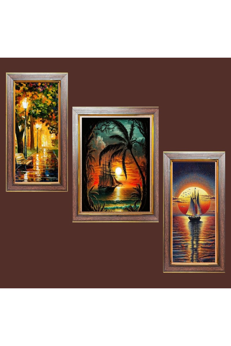 3-Pack Sunrise Over Silent Waters Photo Frames - 2 Pieces 6x13 Inch & 1 Piece 10x13 Inch - Rustic Wall Art for Home & Office Decor - Botanical Wall Hanging for Living Room, Bedroom, or 
