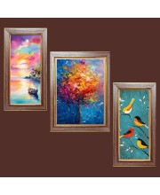 3-Pack Tree and birds painting Photo Frames - 2 Pieces 6x13 Inch & 1 Piece 10x13 Inch - Rustic Wall Art for Home & Office Decor - Botanical Wall Hanging for Living Room, Bedroom, or Wor