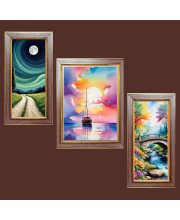 3-Pack Moonlight Over Mountains painting Photo Frames - 2 Pieces 6x13 Inch & 1 Piece 10x13 Inch - Rustic Wall Art for Home & Office Decor - Botanical Wall Hanging for Living Room, Bedro