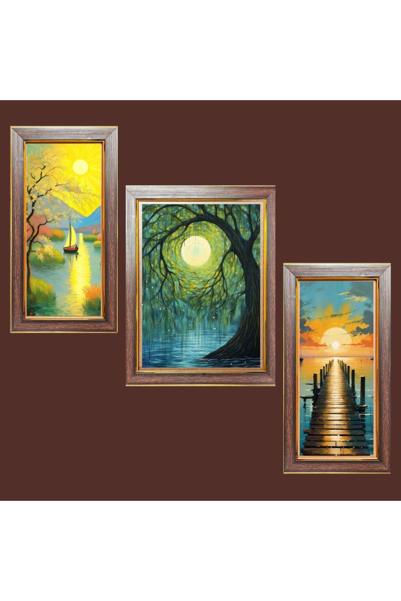 3-Pack Dawn's Gentle Glow Photo Frames - 2 Pieces 6x13 Inch & 1 Piece 10x13 Inch - Rustic Wall Art for Home & Office Decor - Botanical Wall Hanging for Living Room, B