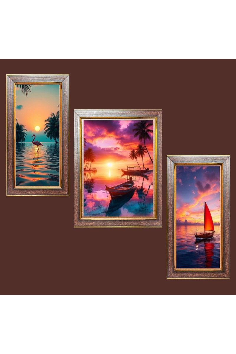 3-Pack Sails in the Wind's Embrace Photo Frames - 2 Pieces 6x13 Inch & 1 Piece 10x13 Inch - Rustic Wall Art for Home & Office Decor - Botanical Wall Hanging for Livin