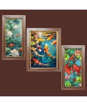 3-Pack Beautiful fish painting Photo Frames - 2 Pieces 6x13 Inch & 1 Piece 10x13 Inch - Rustic Wall Art for Home & Office Decor - Botanical Wall Hanging for Living Room, Bedroom, or Wor
