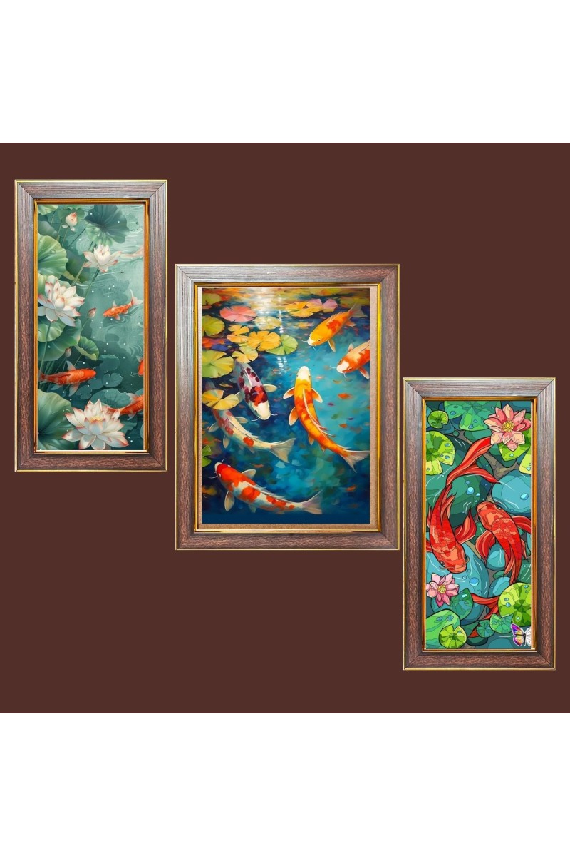 3-Pack Beautiful fish painting Photo Frames - 2 Pieces 6x13 Inch & 1 Piece 10x13 Inch - Rustic Wall Art for Home & Office Decor - Botanical Wall Hanging for Living Room, Bedroom, or Wor