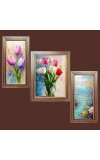 3-Pack Multi colour tulip flowers painting Photo Frames - 2 Pieces 6x13 Inch & 1 Piece 10x13 Inch - Rustic Wall Art for Home & Office Decor - Botanical Wall Hanging for Living Room, Bed