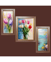 3-Pack Multi colour tulip flowers painting Photo Frames - 2 Pieces 6x13 Inch & 1 Piece 10x13 Inch - Rustic Wall Art for Home & Office Decor - Botanical Wall Hanging for Living Room, Bed
