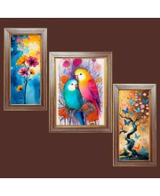3-Pack Birds and flowers and butterflies painting Photo Frames - 2 Pieces 6x13 Inch & 1 Piece 10x13 Inch - Rustic Wall Art for Home & Office Decor - Botanical Wall Hanging for Living Ro