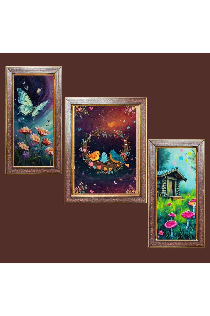 3-Pack Beautiful painting Photo Frames - 2 Pieces 6x13 Inch & 1 Piece 10x13 Inch - Rustic Wall Art for Home & Office Decor - Botanical Wall Hanging for Living Room, Bedroom, or Workspac