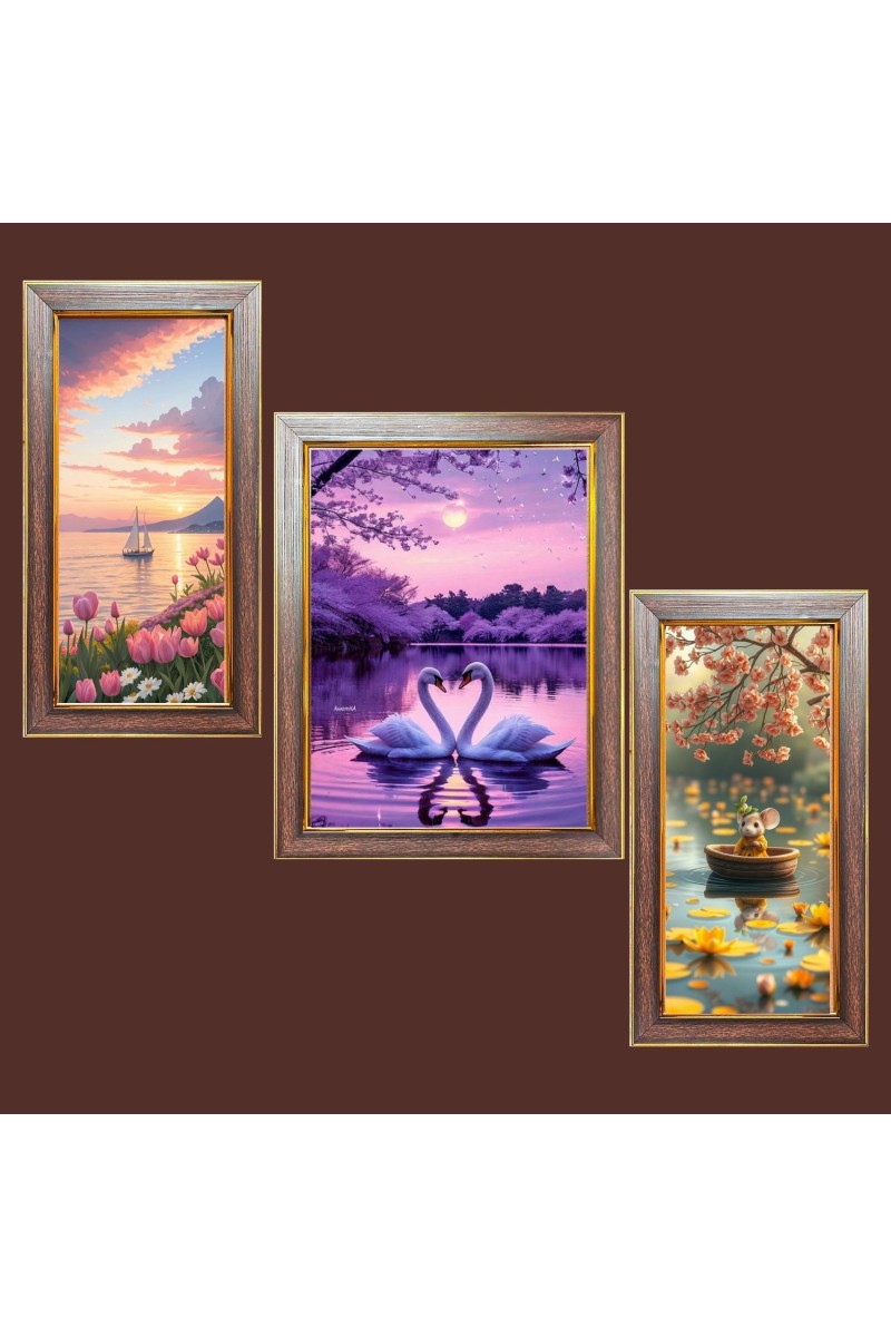 3-Pack Majestic Skies Photo Frames - 2 Pieces 6x13 Inch & 1 Piece 10x13 Inch - Rustic Wall Art for Home & Office Decor - Botanical Wall Hanging for Living Room, Bedroom, or Workspace