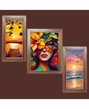 3-Pack Beautiful nature painting Photo Frames - 2 Pieces 6x13 Inch & 1 Piece 10x13 Inch - Rustic Wall Art for Home & Office Decor - Botanical Wall Hanging for Living Room, Bedroom, or W